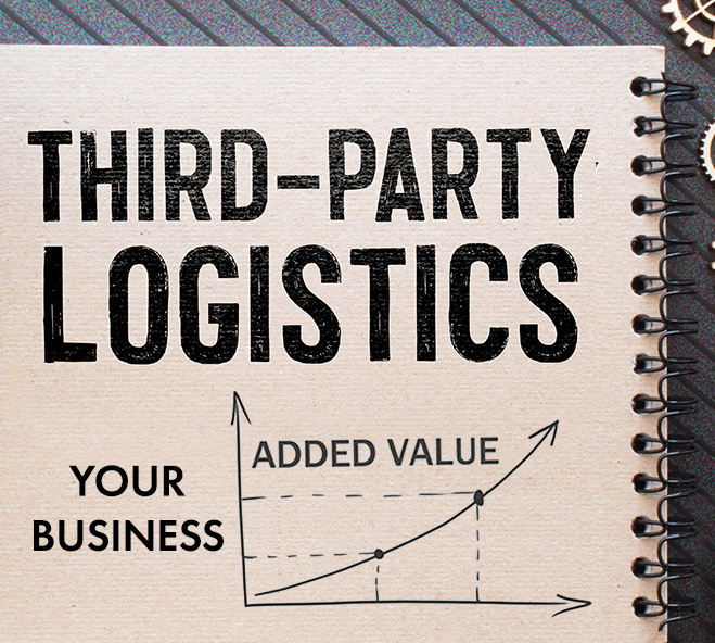A notebook with the words "THIRD-PARTY LOGISTICS" written on it